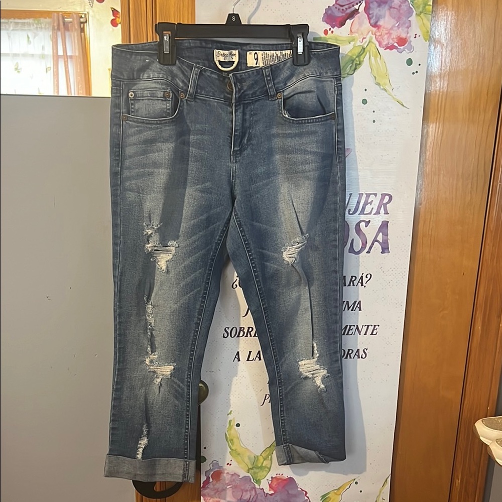 Indigo Rein Blue Cropped Distressed Jeans